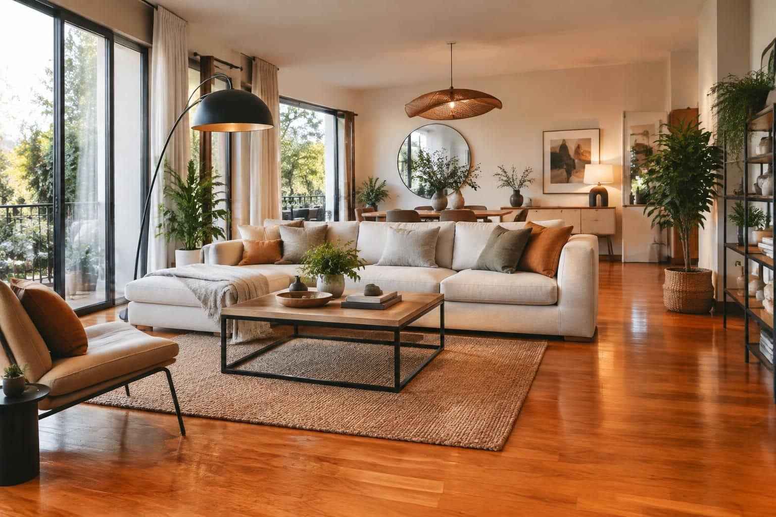 découvrez comment associer un parquet orangé des années 80 à une décoration contemporaine grâce aux bonnes couleurs, matières et idées d’aménagement.