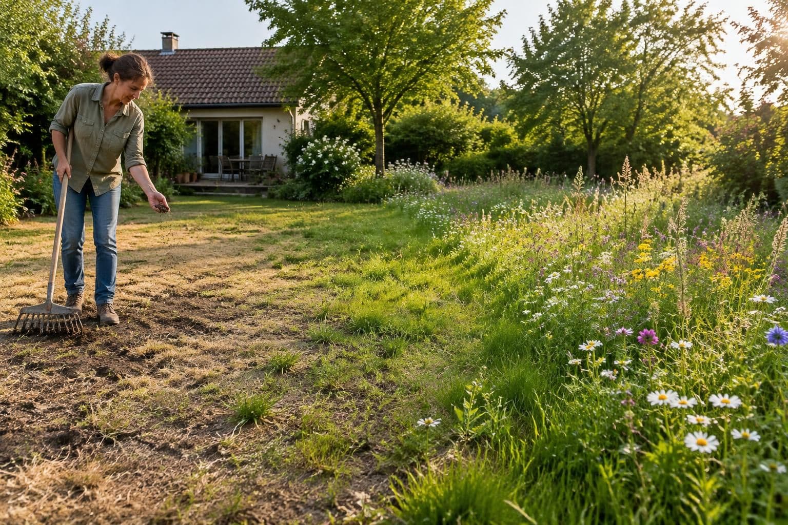 découvrez comment transformer une pelouse abîmée en prairie fleurie en deux saisons, avec une méthode étape par étape pour préparer le sol et favoriser les fleurs.